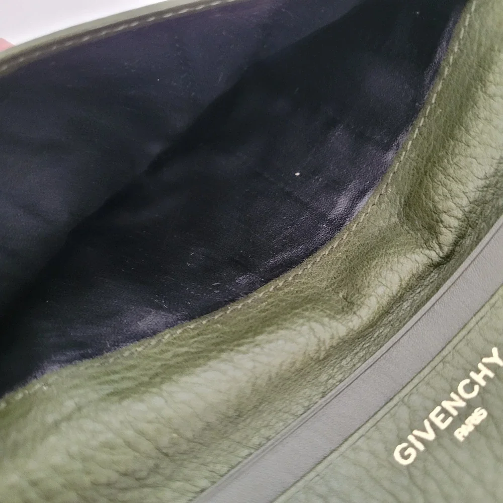 Givenchy Paris Olive Green Pebbled Leather Long Bifold Wallet Mens Womens